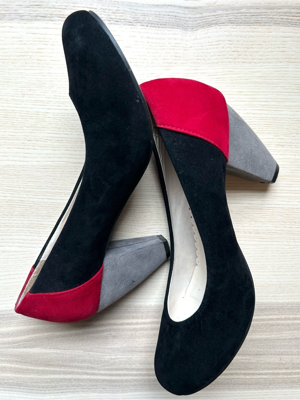 Lollipop Vegan Suede Colorblock Chunky Pump Kitten Heels Retro Rockabilly 7.5